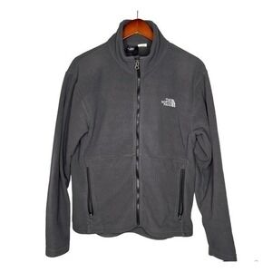 North face gray full zip fleece jacket coat pockets layering women size medium